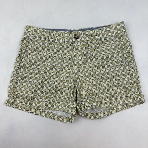 Banana Republic Multicolor Geometric Chino Shorts Sz 4 100% Cotton White Yellow - Picture 2 of 9
